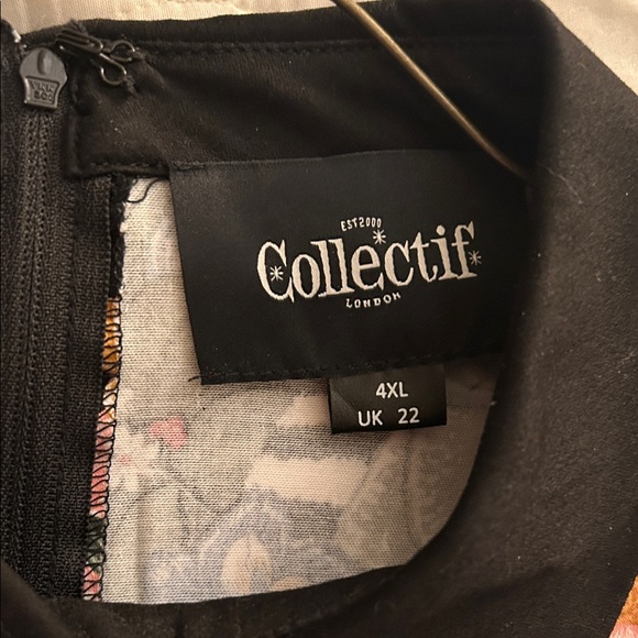 Collectif Clothing Floral Raccoon print Dress with Black Accents rare - Picture 3 of 3